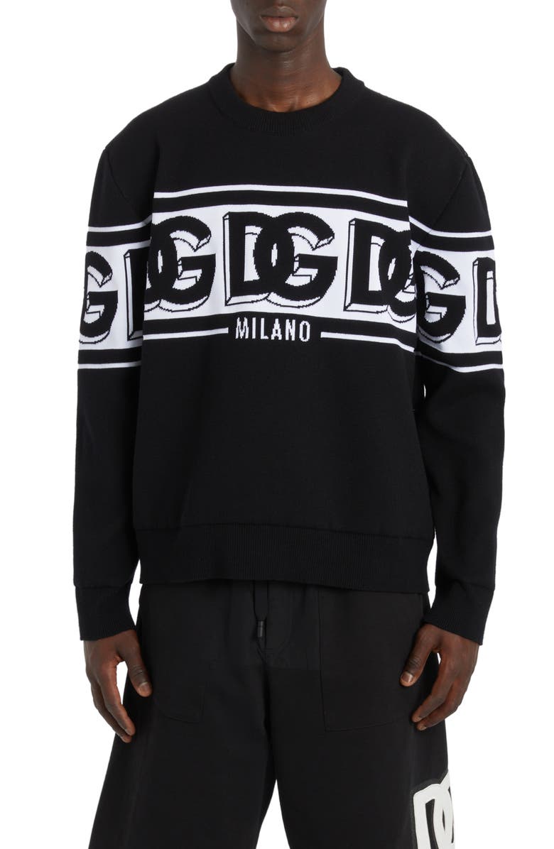 Dolce&Gabbana DG Logo Jacquard Crewneck Sweater, Main, color,