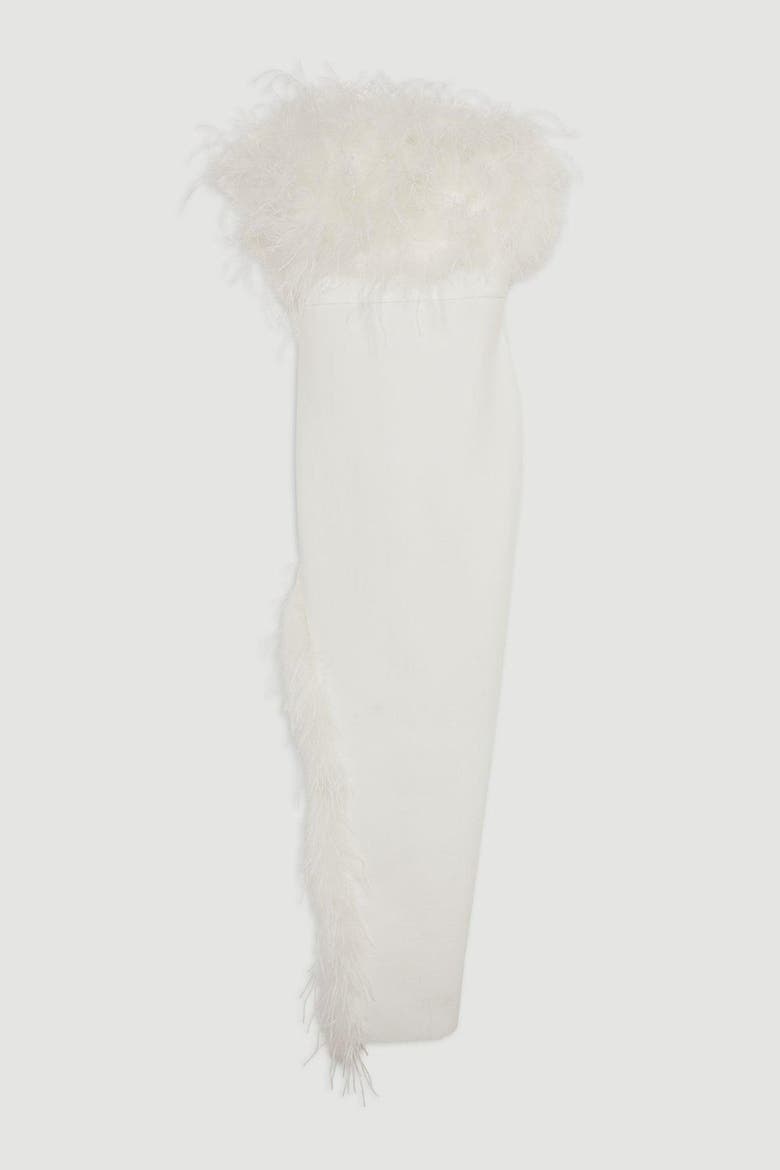 Feather Detail Bandeau Knit Midi Dress, Alternate, color, Ivory
