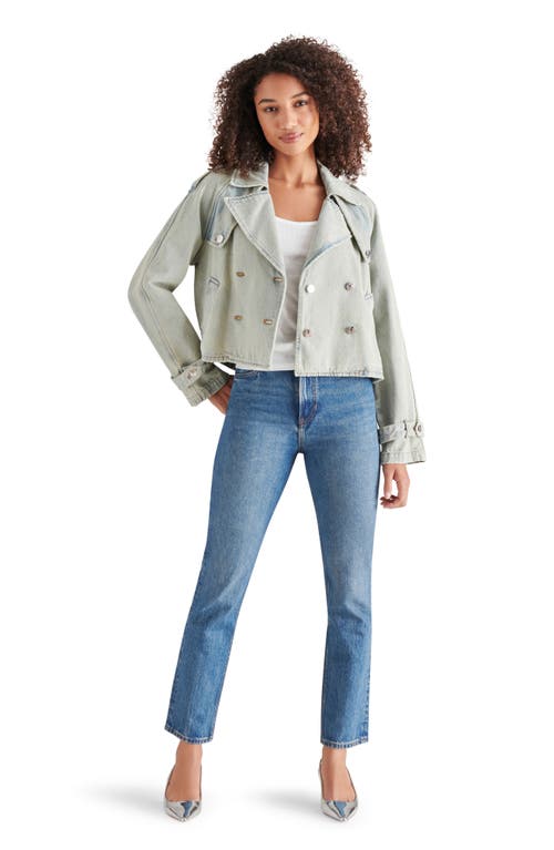 Steve Madden Sirus Crop Denim Trench Coat In Stone Blue
