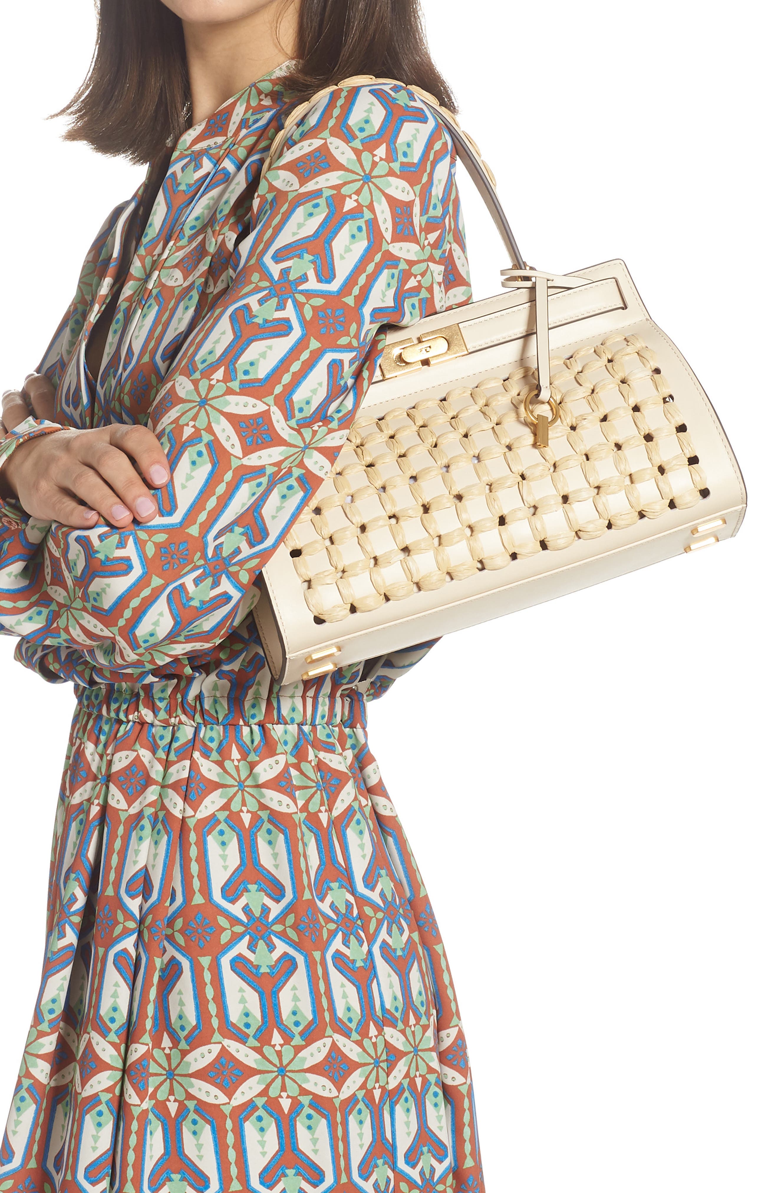 Tory Burch Lee Radziwill Perforated Small Leather Bag, Alternate, color, 