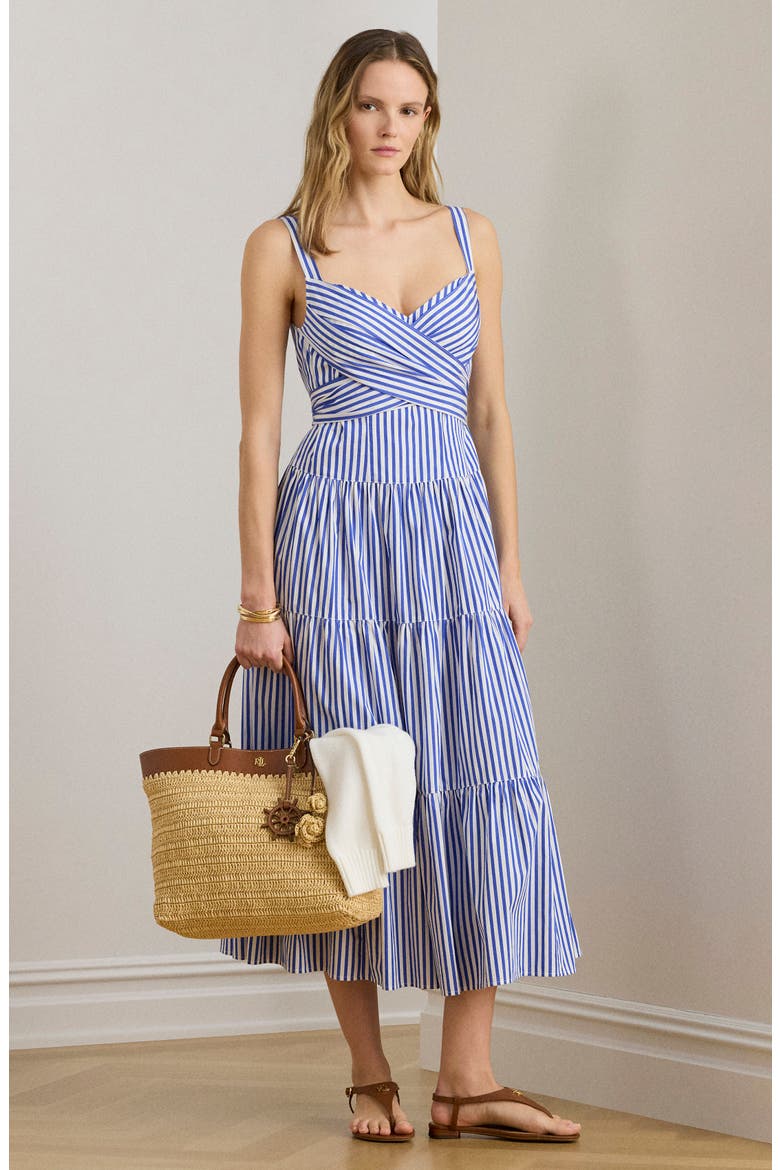 Stripe Tiered Cotton Broadcloth Sundress, Alternate, color, BLUE/ WHITE