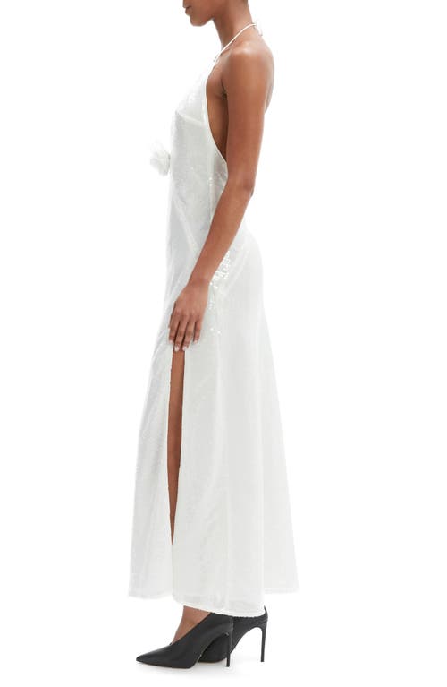 Bardot Aradia Rosette Sequin Plunge Halter Gown