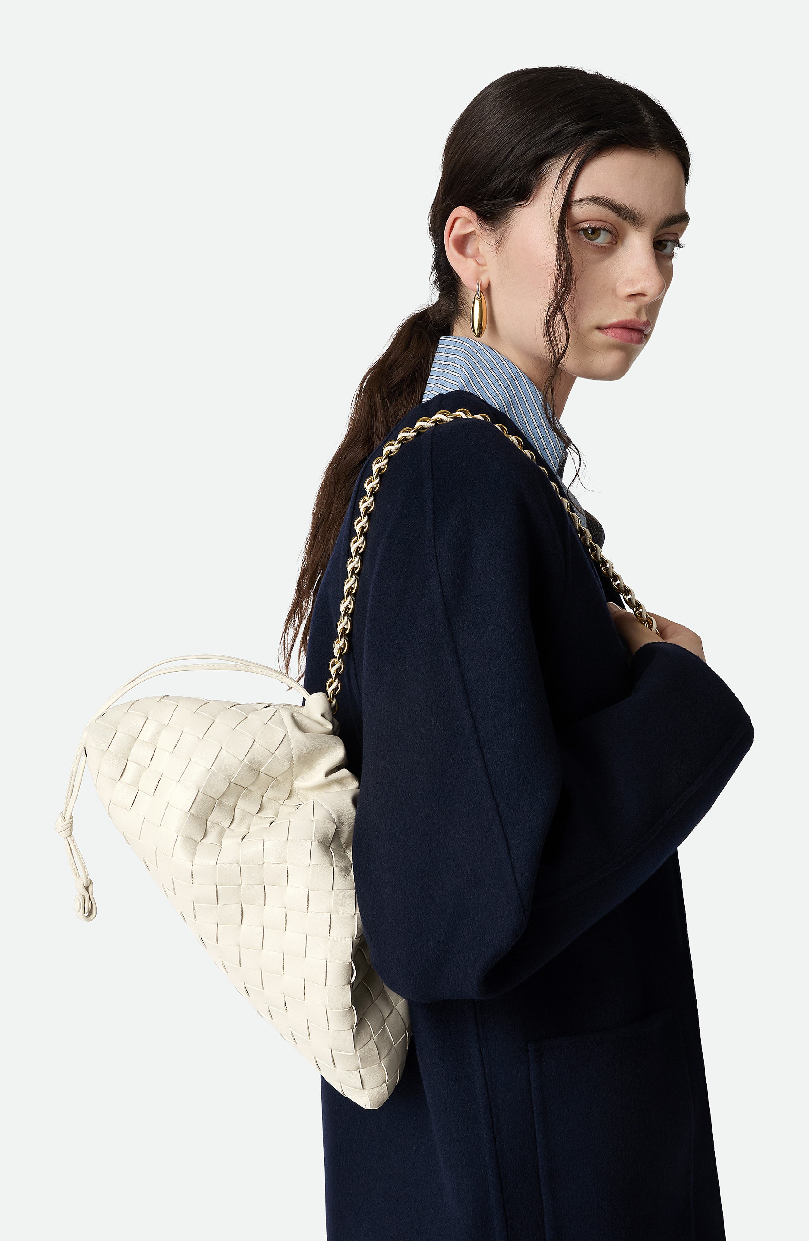 Bottega Veneta Dustbag Notte Intrecciato Leather Shoulder Bag, Alternate, color, Sea Salt