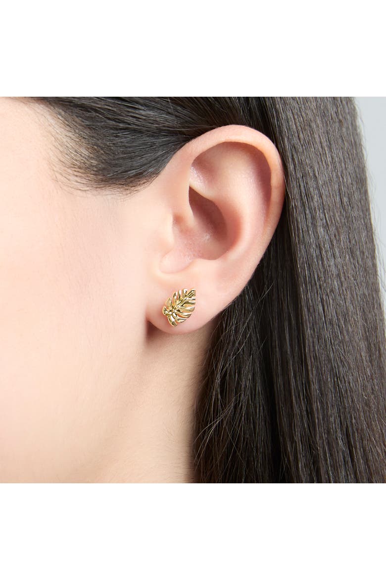 Jewelry Set with Gold-Tone Fashion Necklace and Palm Leaf Stud Earrings, Alternate, color, Blue, Metallic Gold