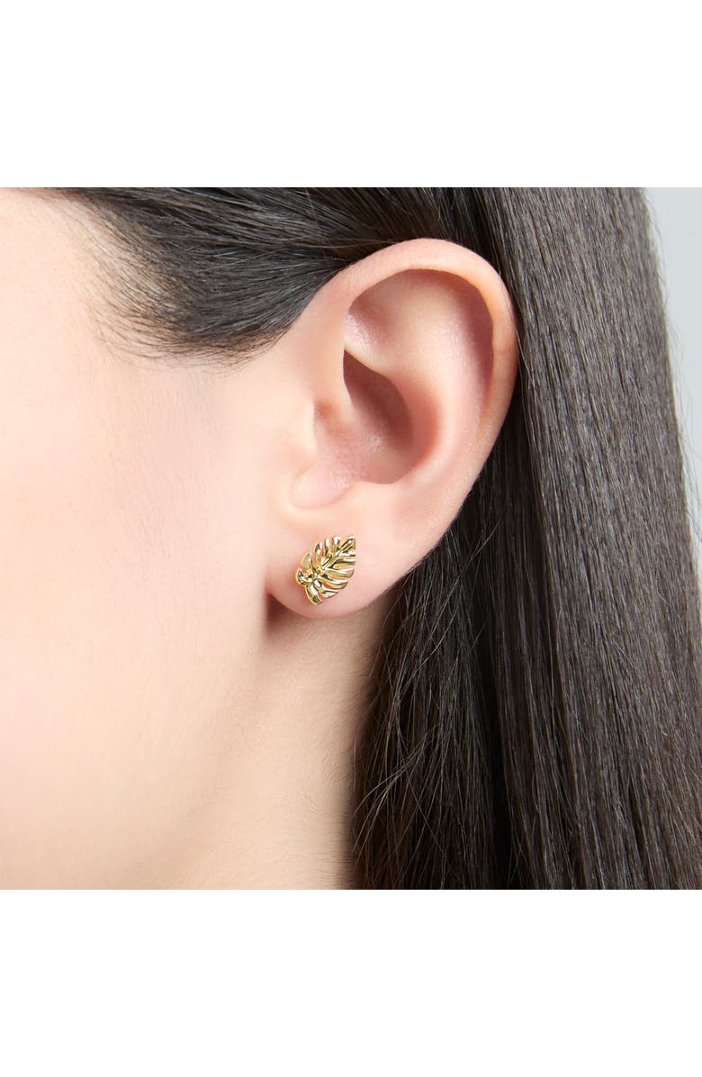 Disney Jewelry Set with Gold-Tone Fashion Necklace and Palm Leaf Stud Earrings, Alternate, color, Blue, Metallic Gold