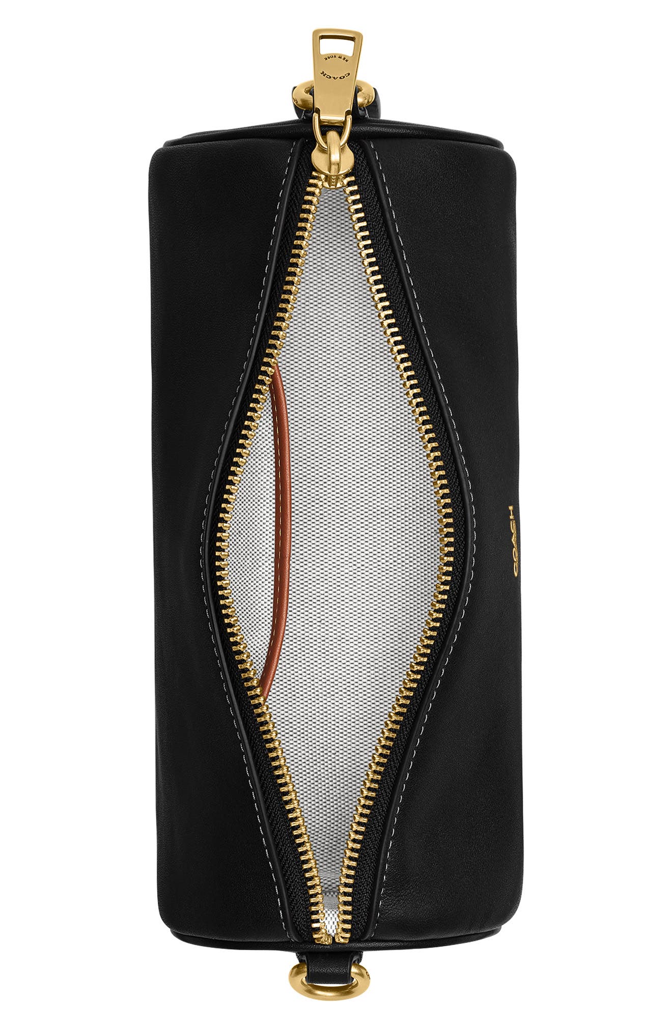 COACH Leather Barrel Bag, Alternate, color, Black