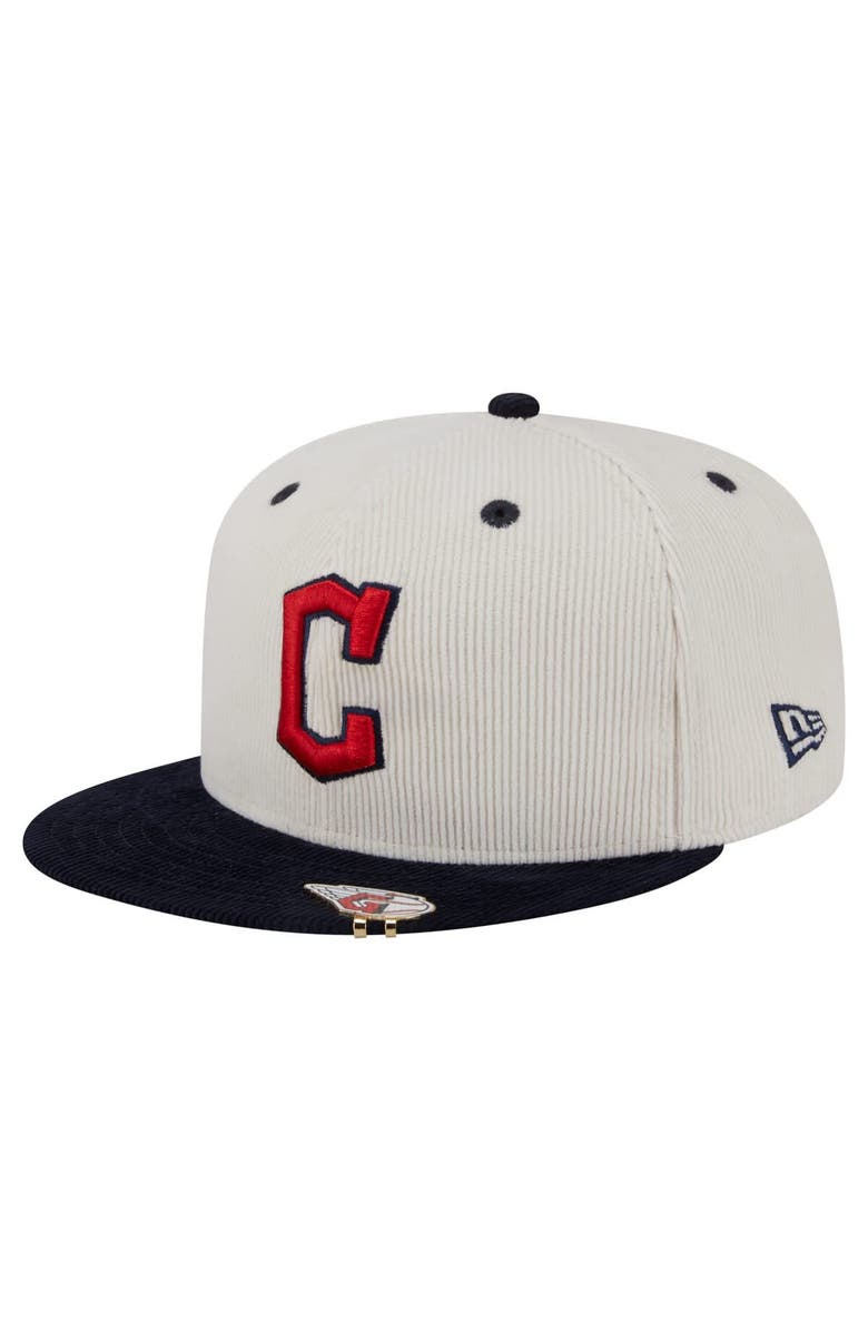New Era Men's New Era Cream/Navy Cleveland Guardians Two-Tone Corduroy 59FIFTY Fitted Hat, Alternate, color, 