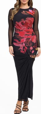 GUESS Alyssa Floral Print Long Sleeve Maxi Dress