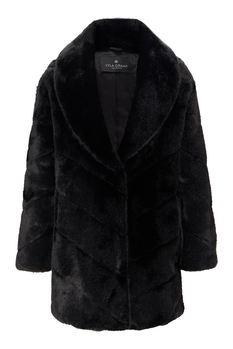 Fur-Free Mink (Faux Fur) Chevron Stroller, Shawl Collar, Alternate, color, BLACK