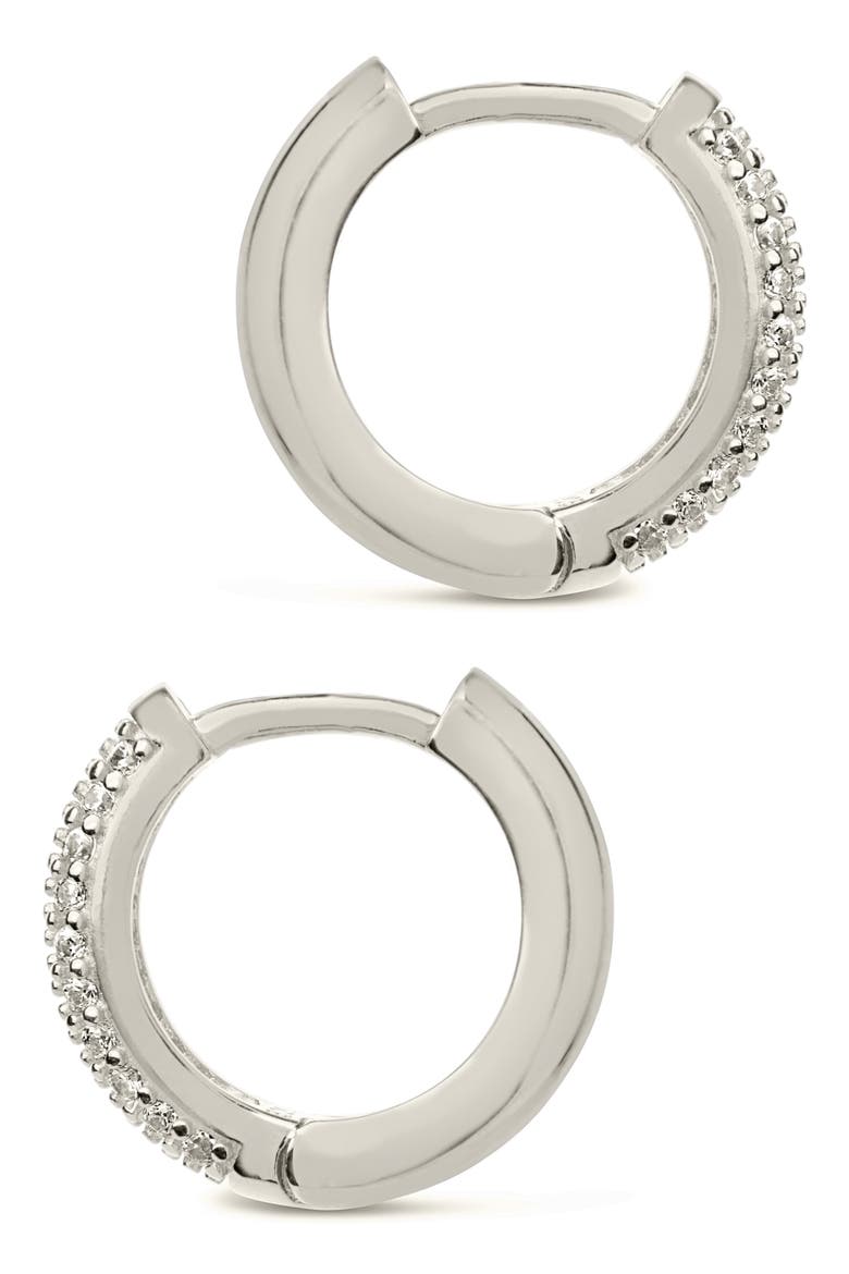 Pavé Cubic Zirconia Huggie Hoop Earrings, Alternate, color, SILVER