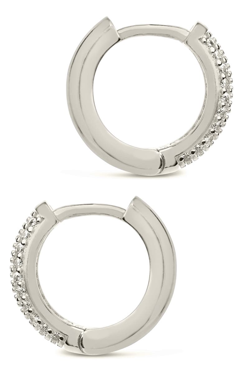 Sterling Forever Pavé Cubic Zirconia Huggie Hoop Earrings, Alternate, color, Silver