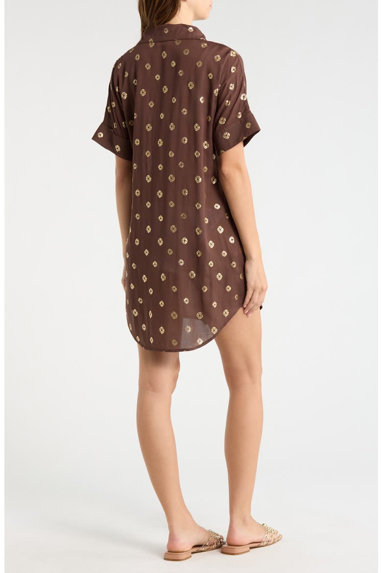 Metallic Dot Cover-Up Shirtdress, Alternate, color, BROWN POLKA
