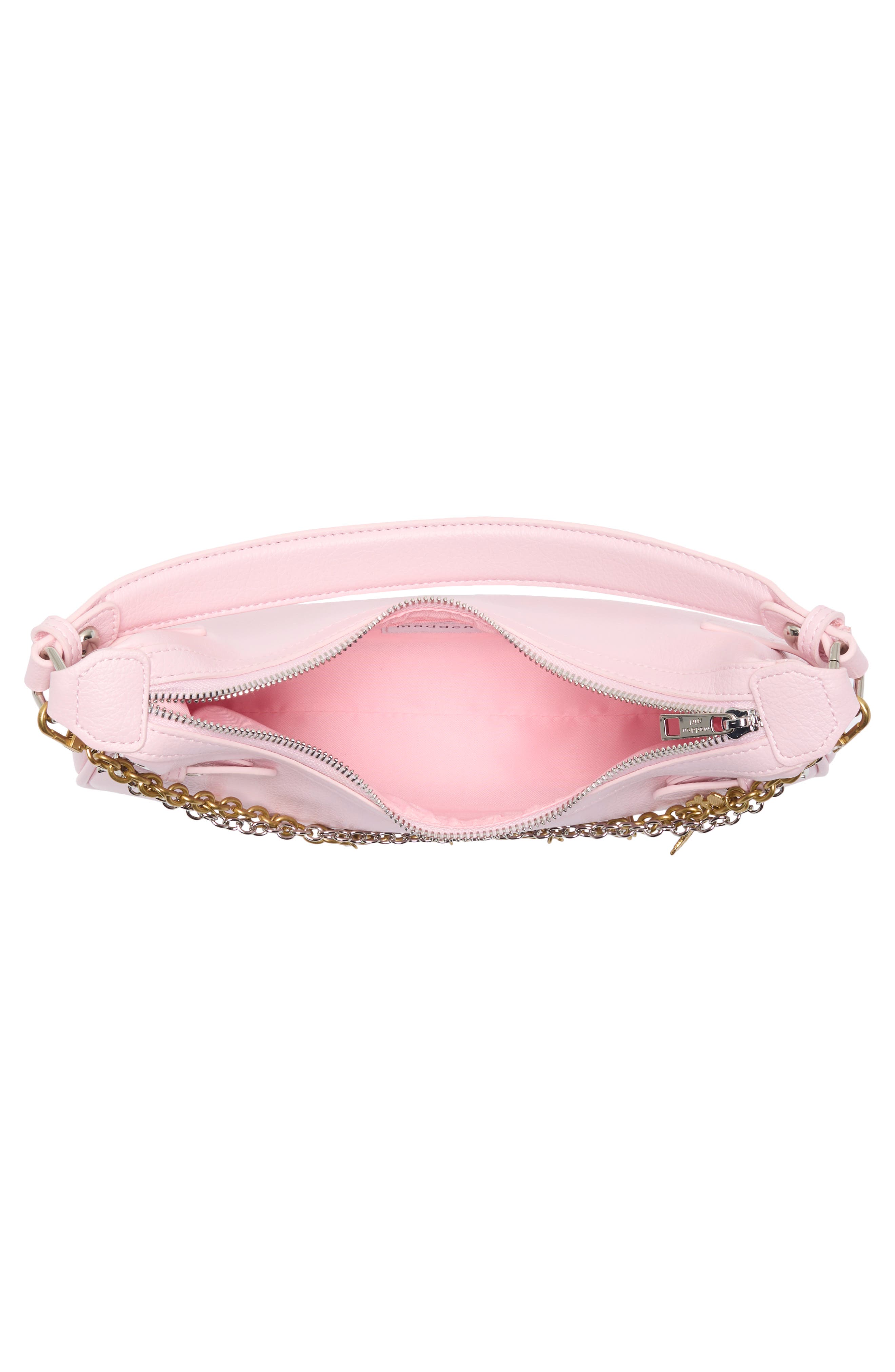 Textured Chain Faux Leather Shoulder Bag, Alternate, color, BALLET PINK