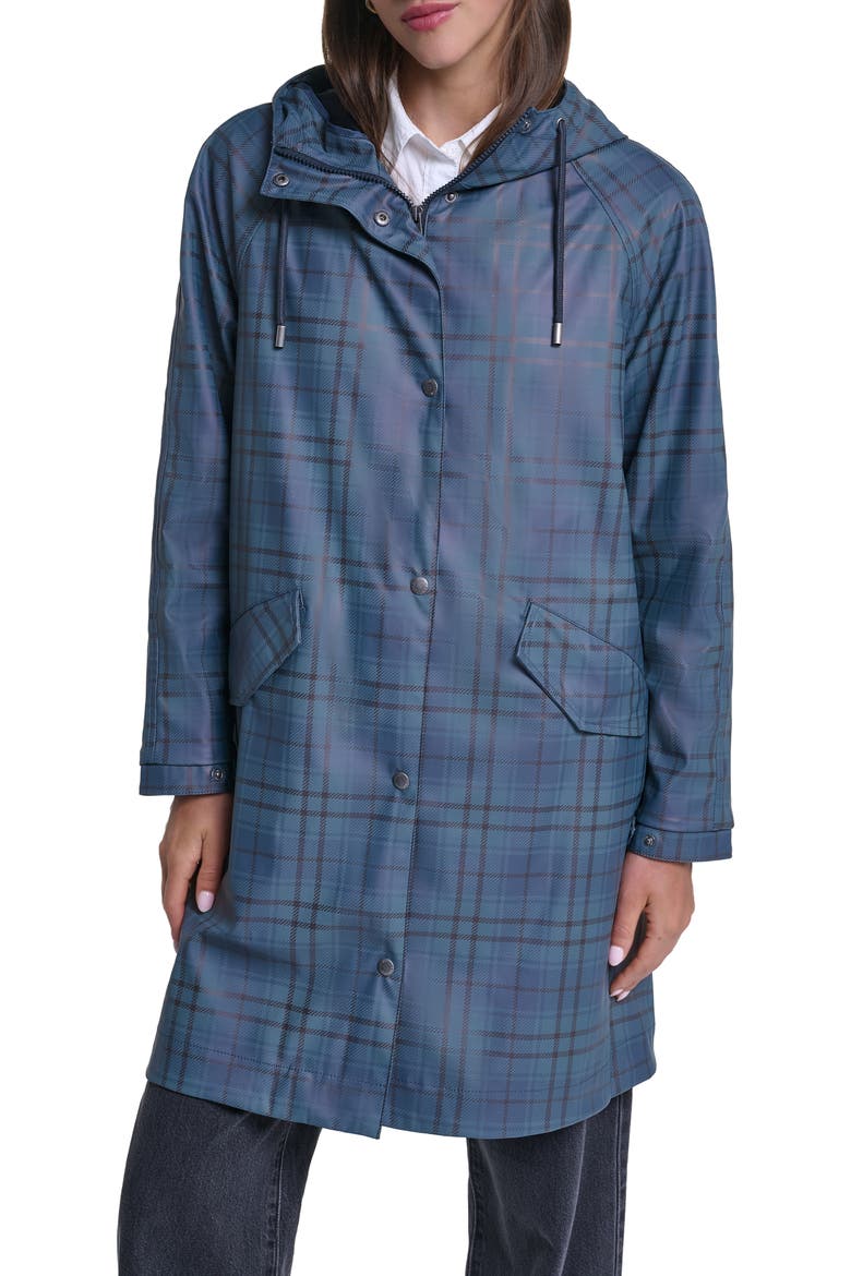 Water Resistant Hooded Long Rain Jacket, Alternate, color, REMY PLAID