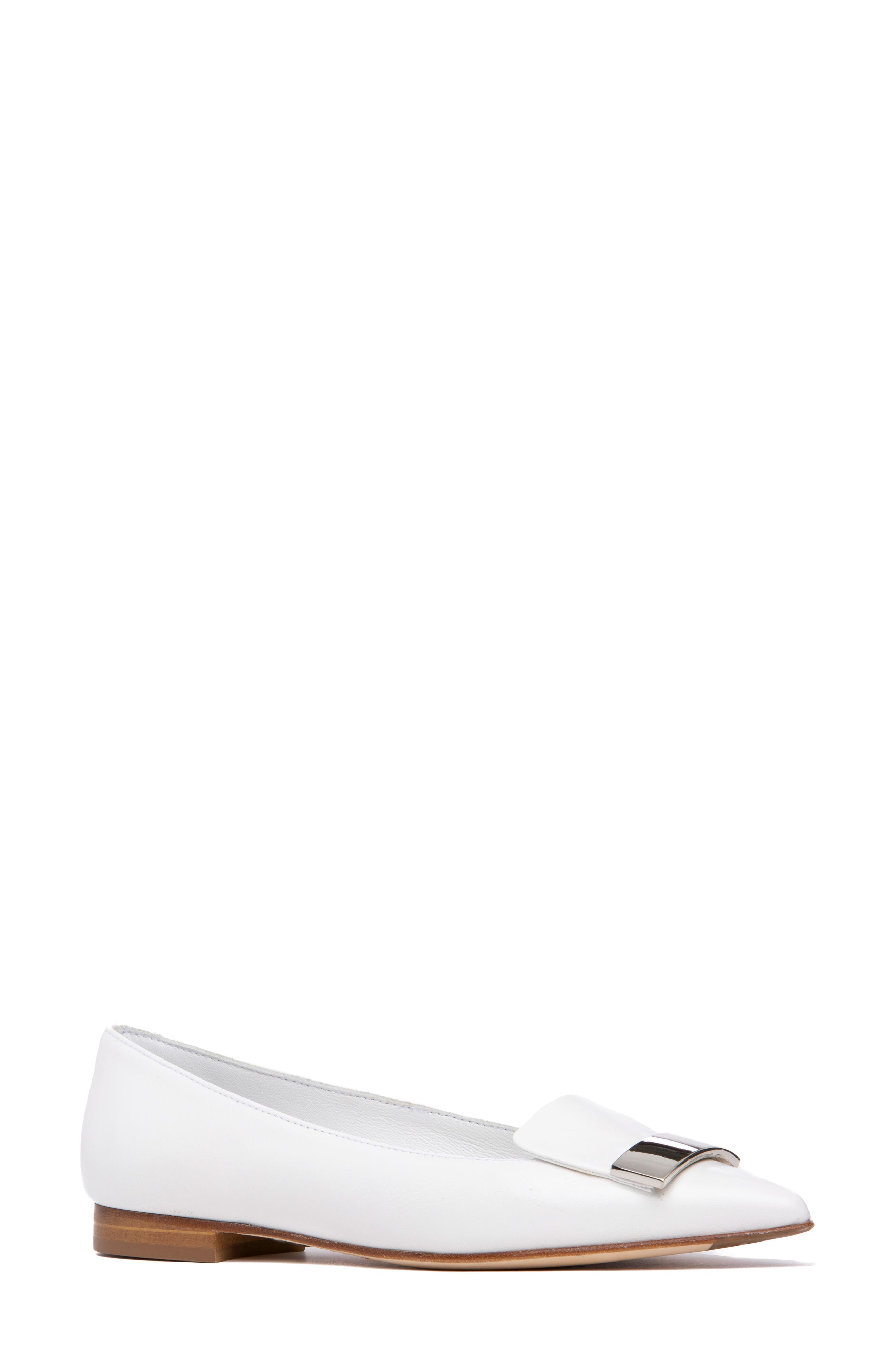 Fia Pointed Toe Flat, Main, color, WHITE LEATHER