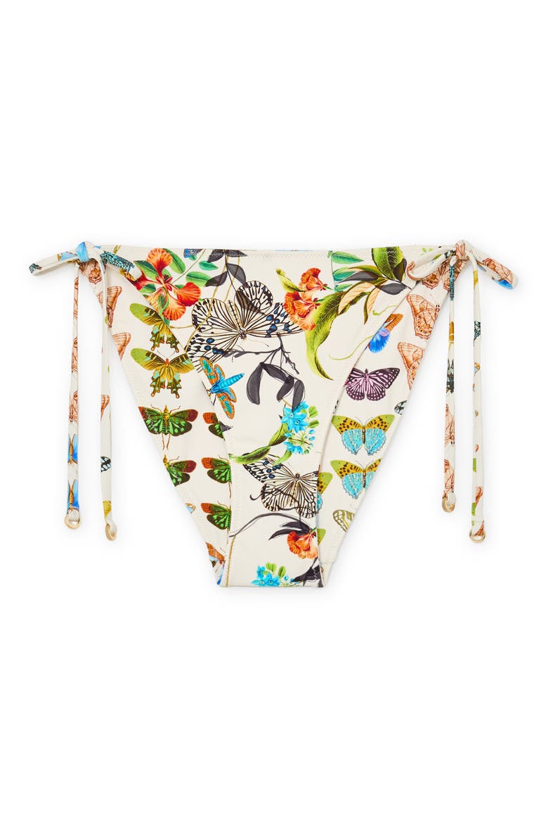 Thia Butterfly Print Side Tie Bikini Bottoms, Alternate, color, CREAM PRINT