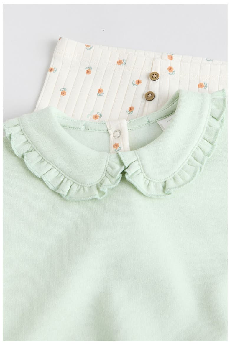 Frill Collar Sweater & Print Leggings Set, Alternate, color, GREEN