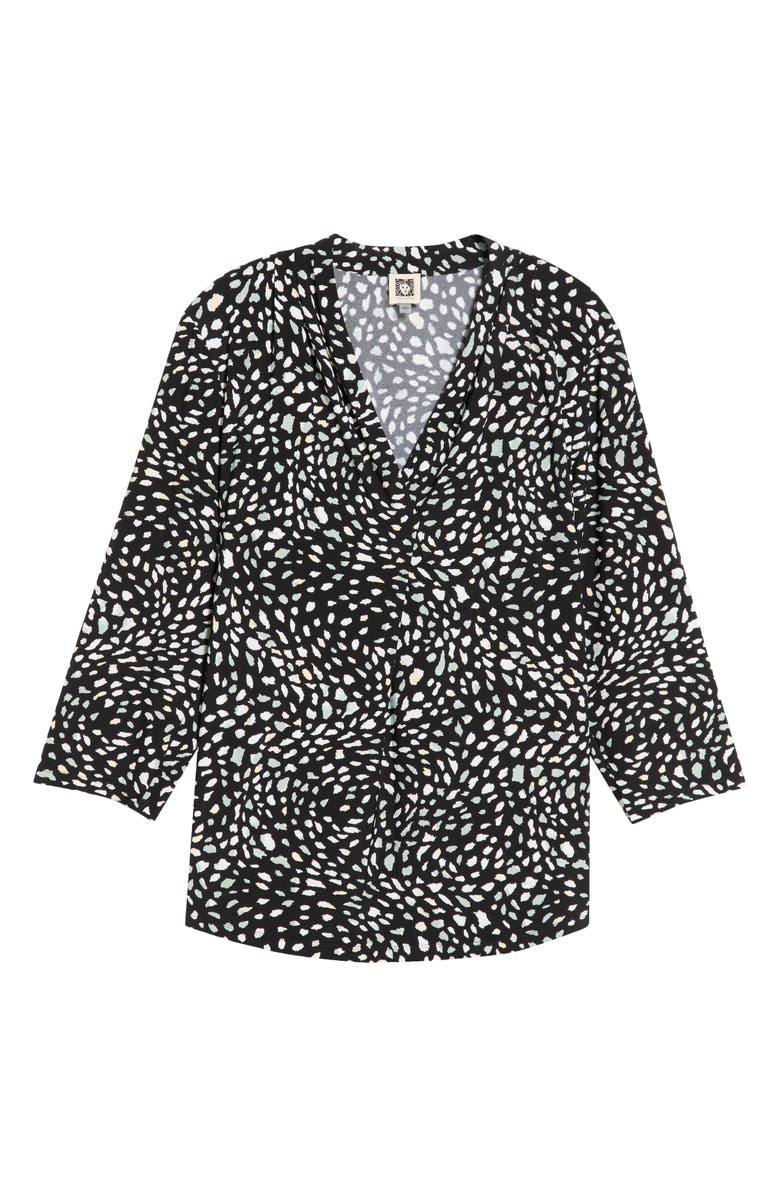 AK ANNE KLEIN Print Pleat Three-Quarter Sleeve Top, Alternate, color, Anne Black Multi