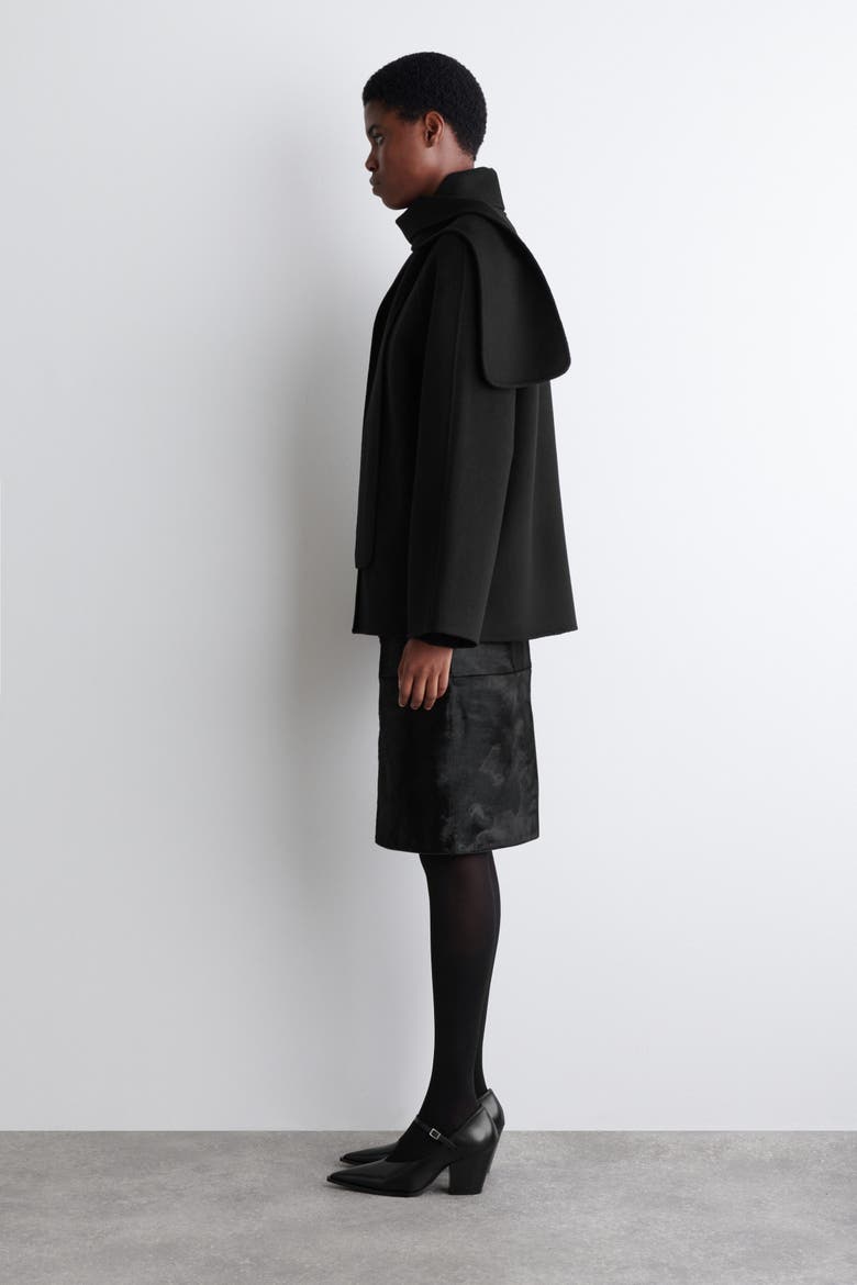 Double-Faced Wool Scarf Short Jacket, Alternate, color, BLACK