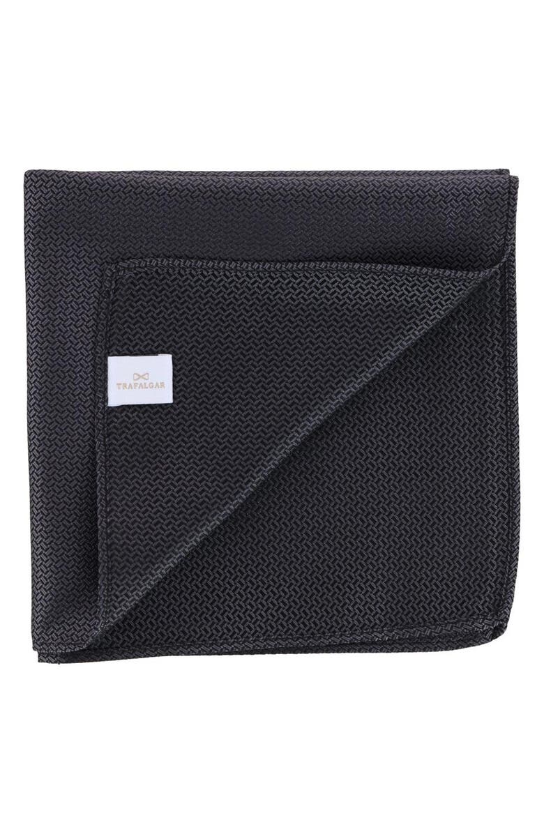 Trafalgar The Monte Bello Interlocked Silk Pocket Square, Main, color, Black