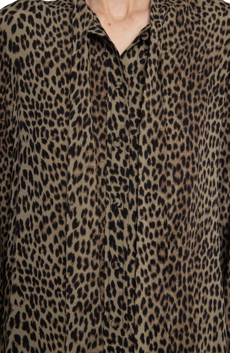 Zadig & Voltaire Tulba Leopard Print Tie Neck Button-Up Shirt, Alternate, color, 