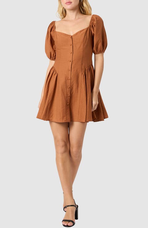 Puff Sleeve Button Front Dress