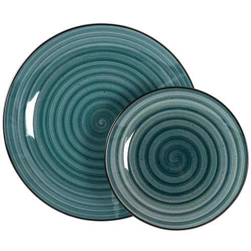 Elama Gia 24 Piece Round Stoneware Dinnerware Set In Green