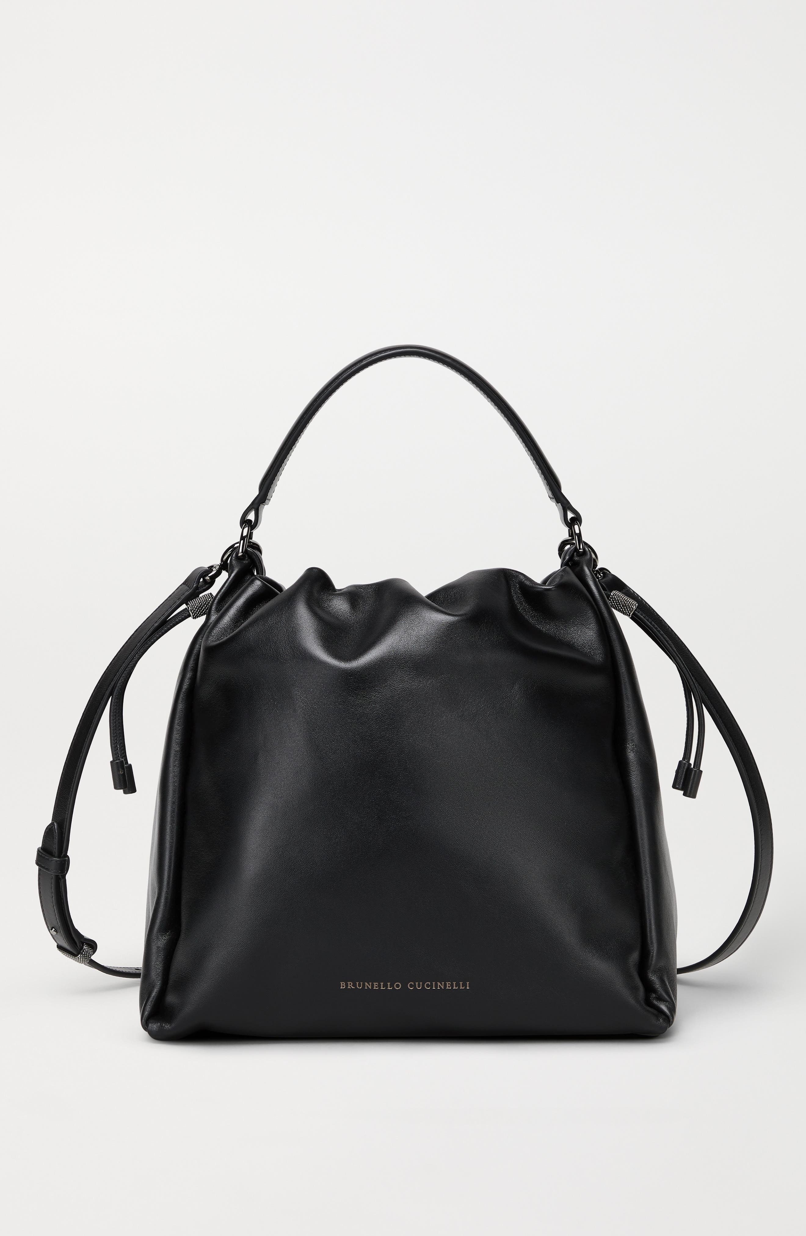Brunello Cucinelli Soft leather Mellow Bucket bag, Alternate, color, Black