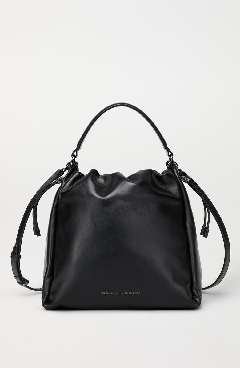 Brunello Cucinelli Soft leather Mellow Bucket bag, Alternate, color, Black