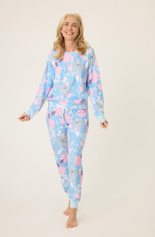 Shop Pj Salvage Tropical Print Banded Pajama Pants In Bright Blue