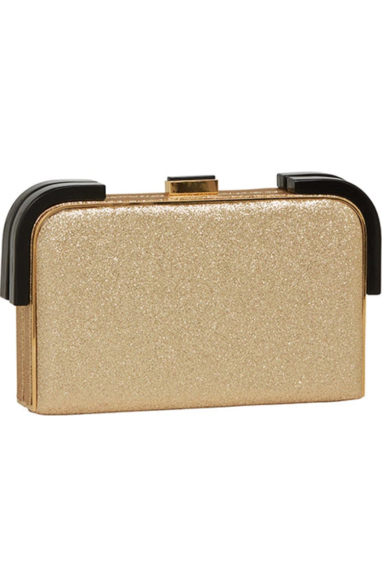 LarAllan Liz Glitter Clutch With Strap, Main, color, Gold
