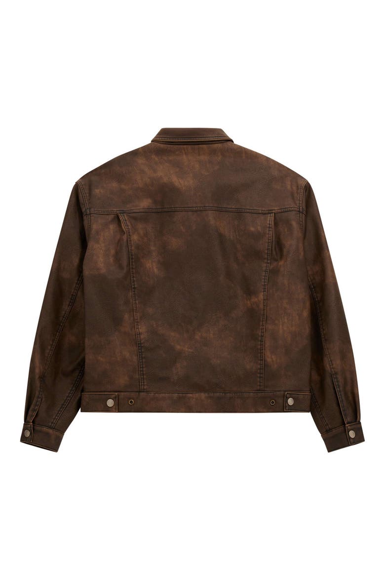 Faux Leather Trucker Jacket, Alternate, color, BROWN