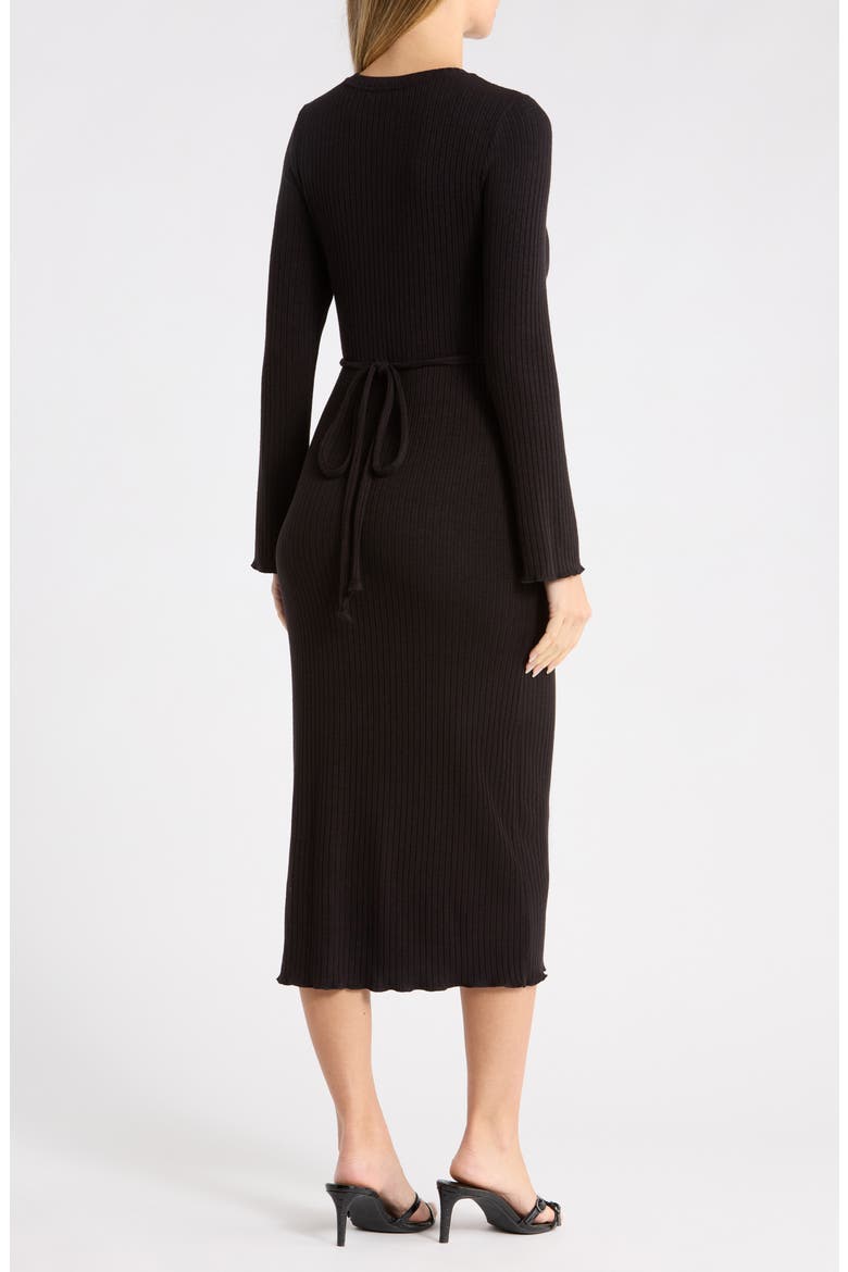 Long Sleeve Ribbed Knit Midi Dress, Alternate, color, BLACK