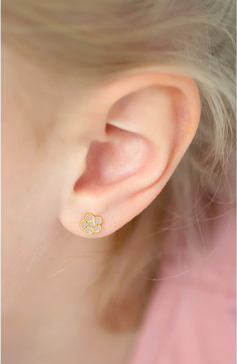 In Season Jewelry 14k Mother of Pearl Flower Earrings, Alternate, color, Gold