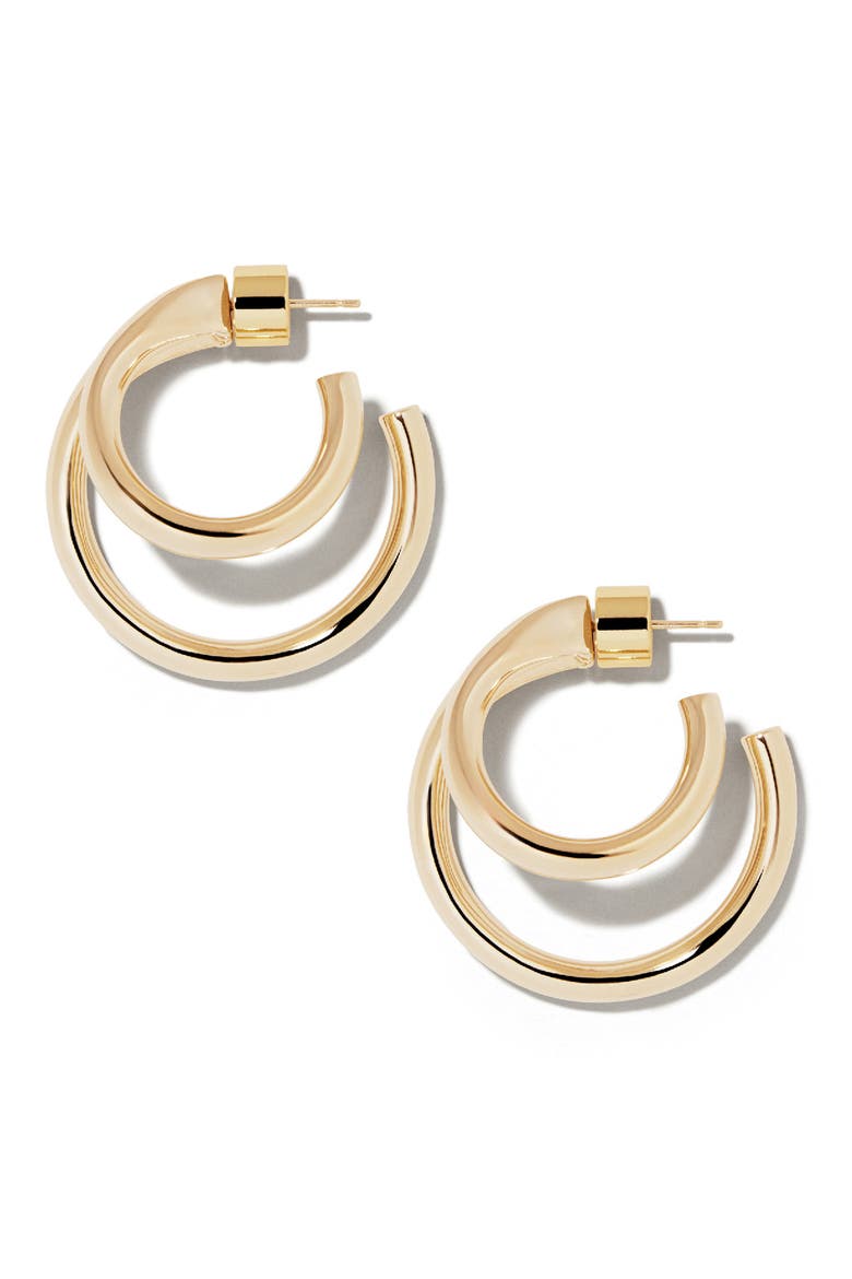 Double Lilly Mini Hoops, 1-Inch, Main, color, GOLD