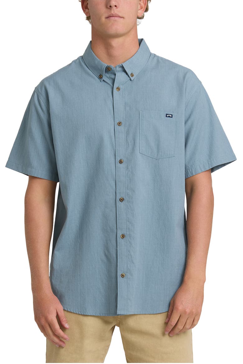 All Day Short Sleeve Button-Down Shirt, Main, color, OCEANA