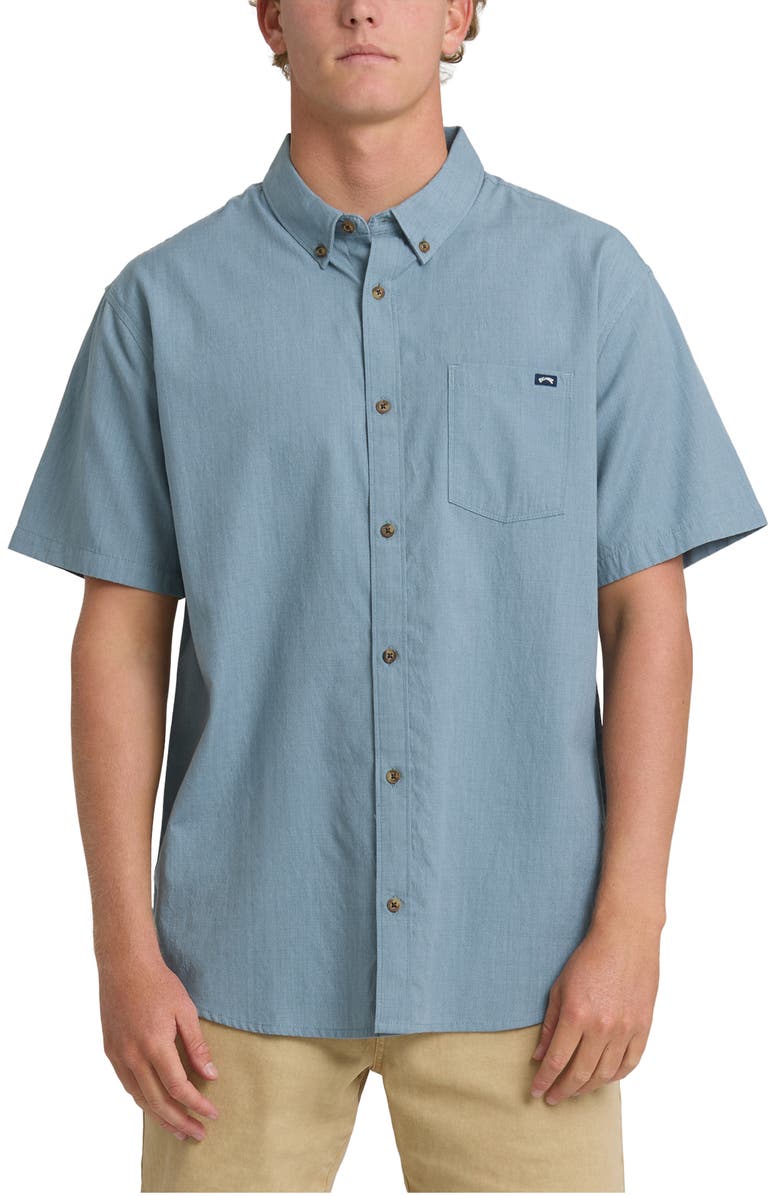 Billabong All Day Short Sleeve Button-Down Shirt, Main, color, Oceana