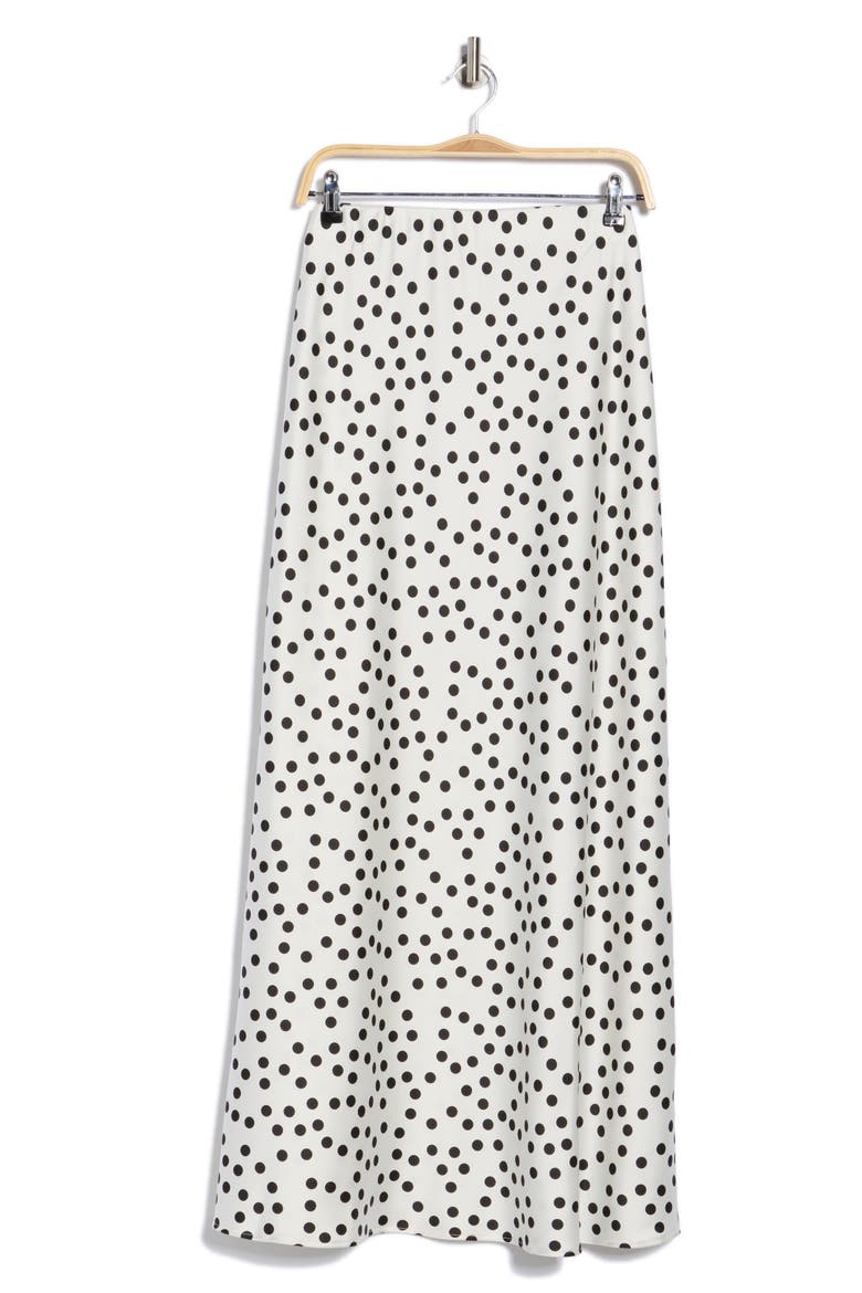 Polka Dot Satin Maxi Skirt, Alternate, color, WHITE/ BLACK
