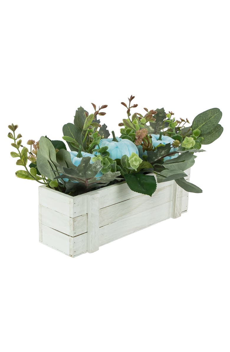 Northlight Fall Harvest Foliage and Pumpkins In Wooden Planter - 18" - Blue, Alternate, color, Blue
