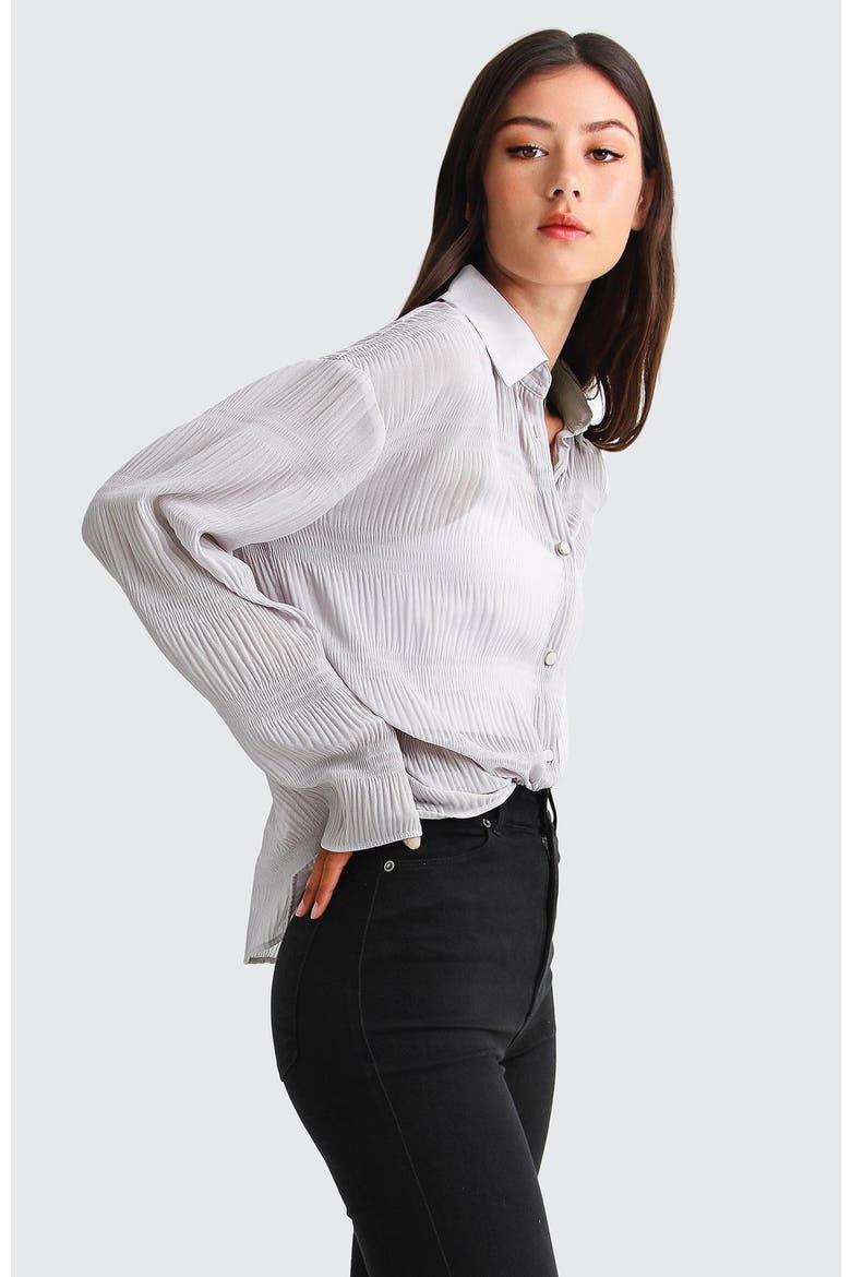 Yoko Shirred Chiffon Blouse, Alternate, color, Grey