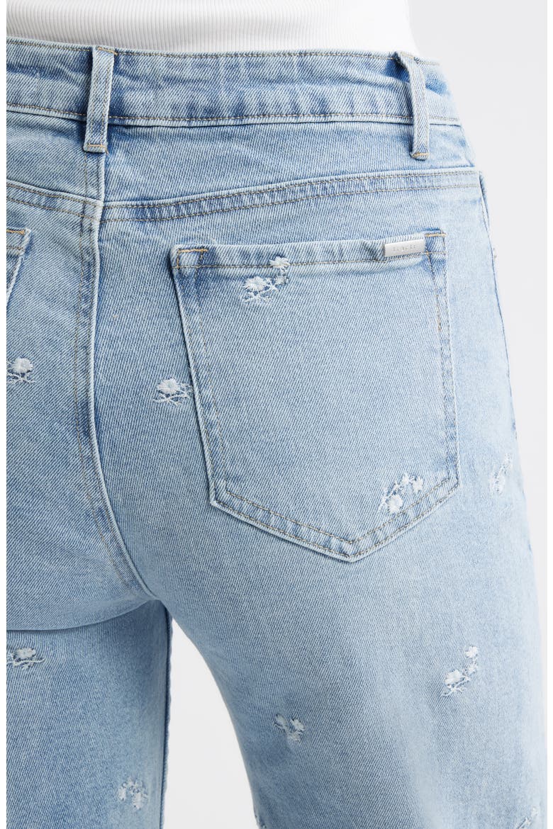 Flower Embroidered Cuffed Straight Leg Jeans, Alternate, color, LIGHT INDIGO