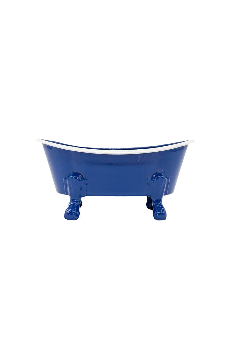 Blue Enamel Bathtub Soap Dish Planter Metal, Main, color, Blue