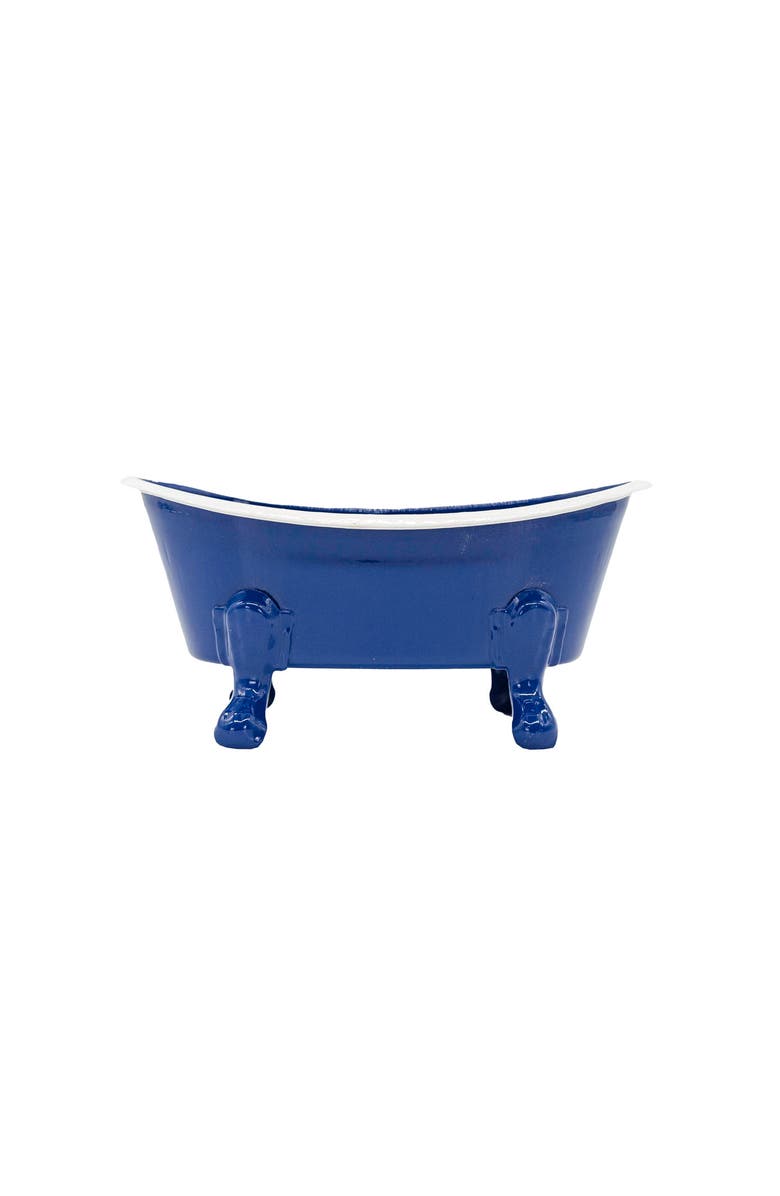 Foreside Home and Garden Blue Enamel Bathtub Soap Dish Planter Metal, Main, color, Blue