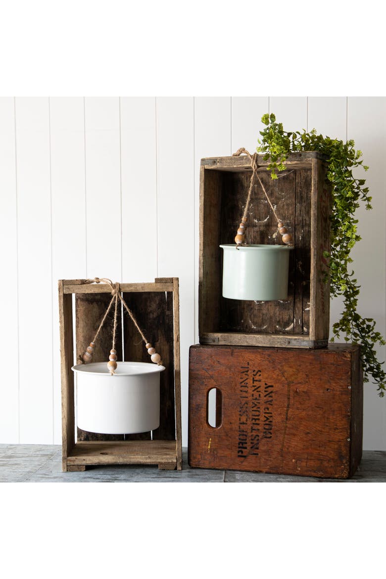 Set of 2 Hanging Planters with Wood Bead Details - Foreside Home & Garden, Alternate, color, White