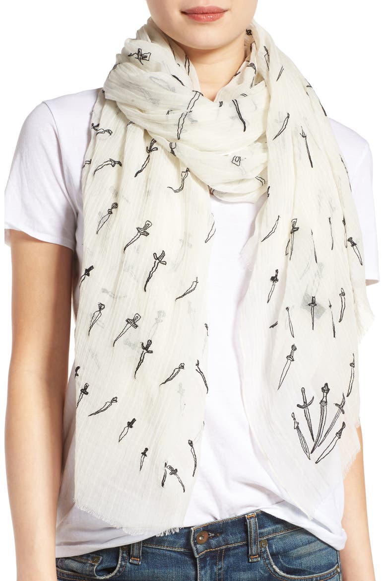 Embroidered Dagger Scarf, Main, color, WHITE MULTI