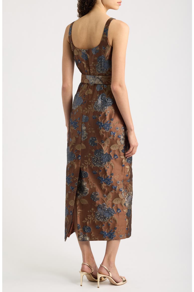Belted Jacquard Midi Dress, Alternate, color, BROWN TAUPE