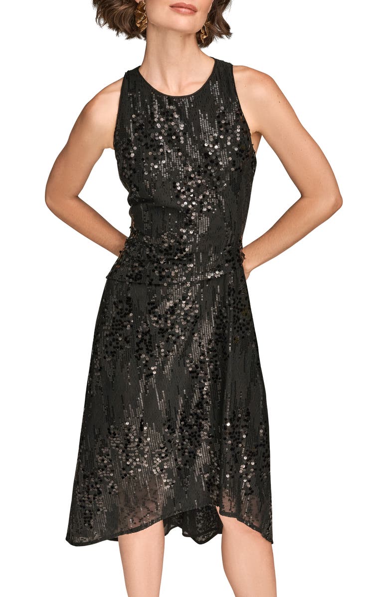 Donna Karan New York Sequin Sleeveless Midi Dress, Alternate, color, Black