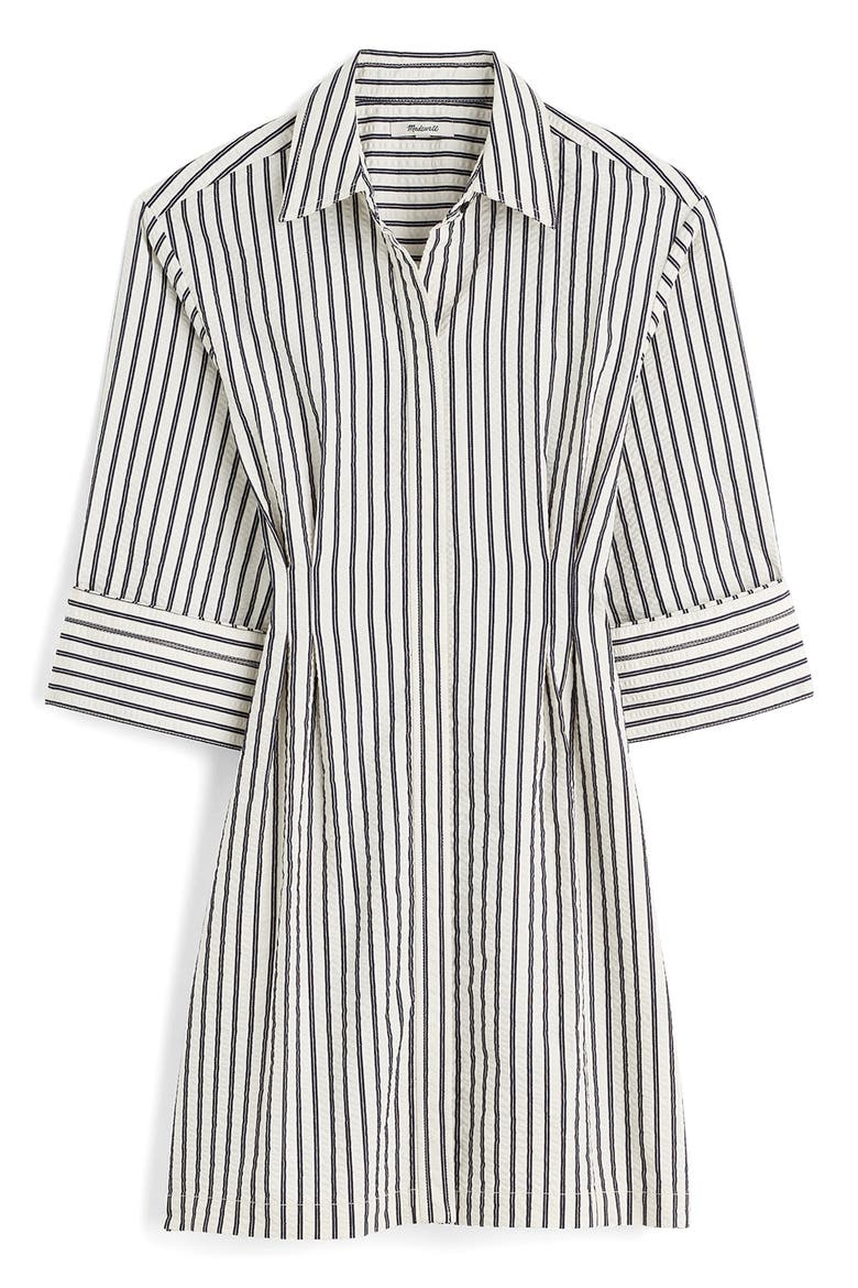 Striped Tucked Mini Shirtdress, Alternate, color, GREY VARIEGATED STRIPE