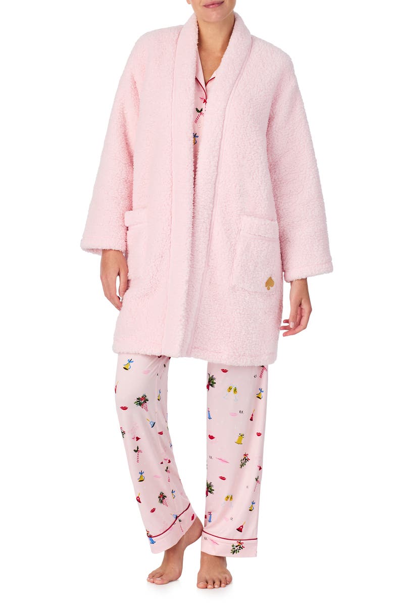Kate Spade New York high pile fleece short robe, Main, color, 