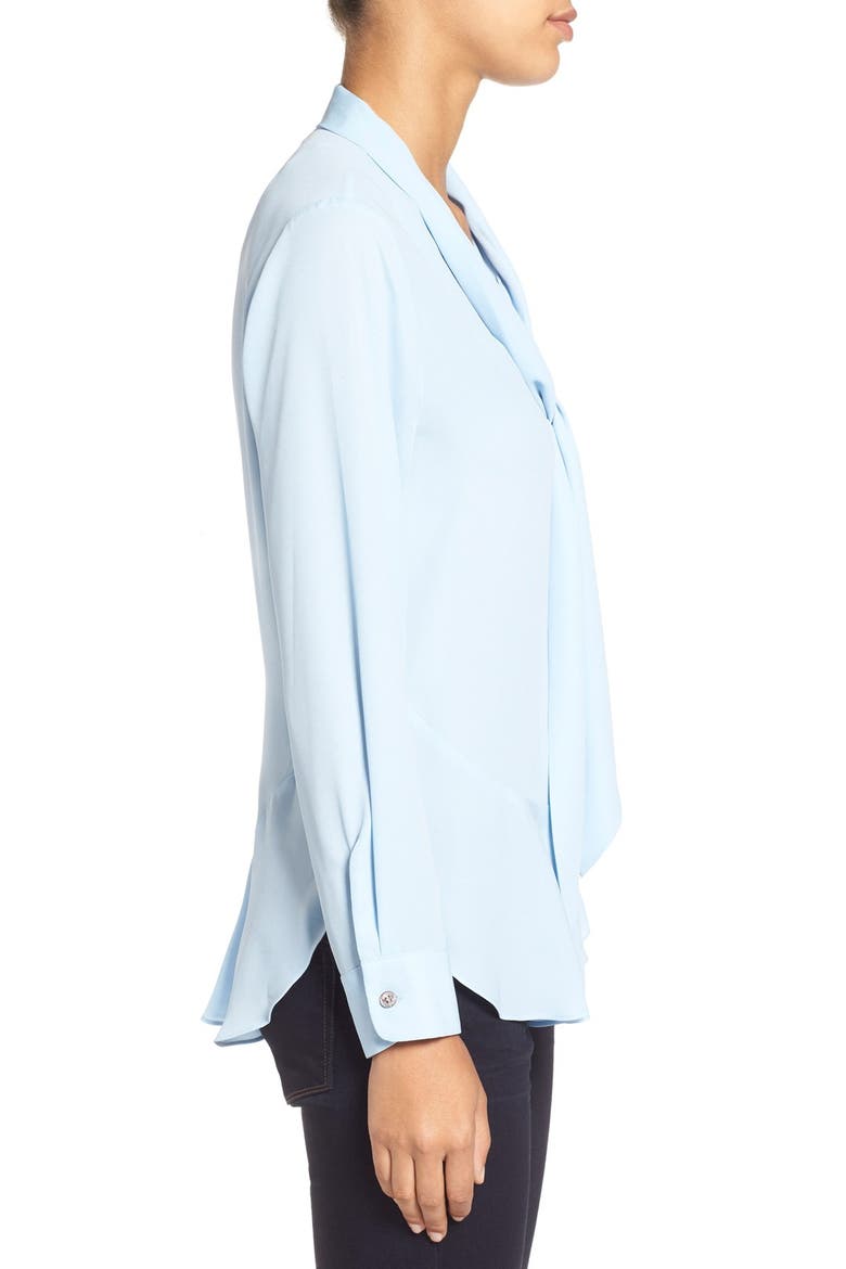 Ruffle Hem Tie Neck Blouse, Alternate, color, LIGHT CHAMBRAY